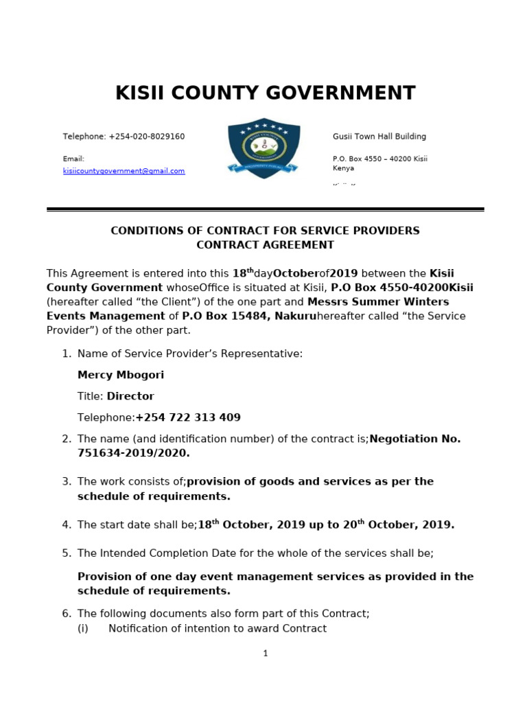 Kisii County Service Provider Contract | PDF | Private Law | Business Law