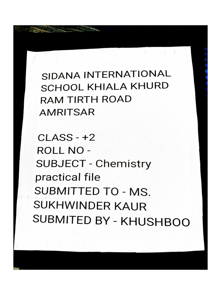 Chemistry Practical File Class 12 | PDF