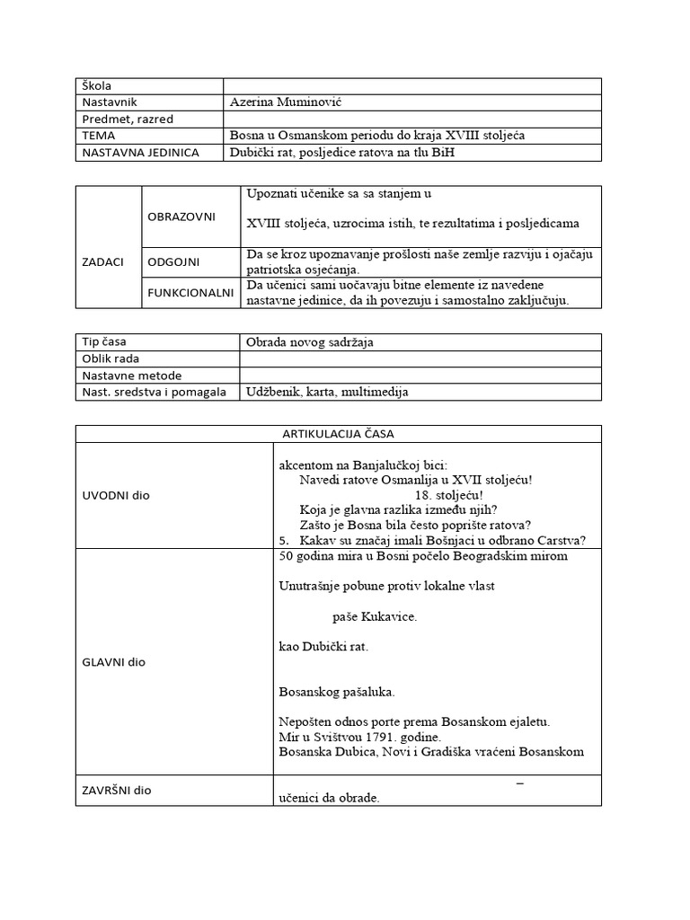 VII Razred 8 Dubički Rat, Posljedice Ratova Na Tlu BiH | PDF