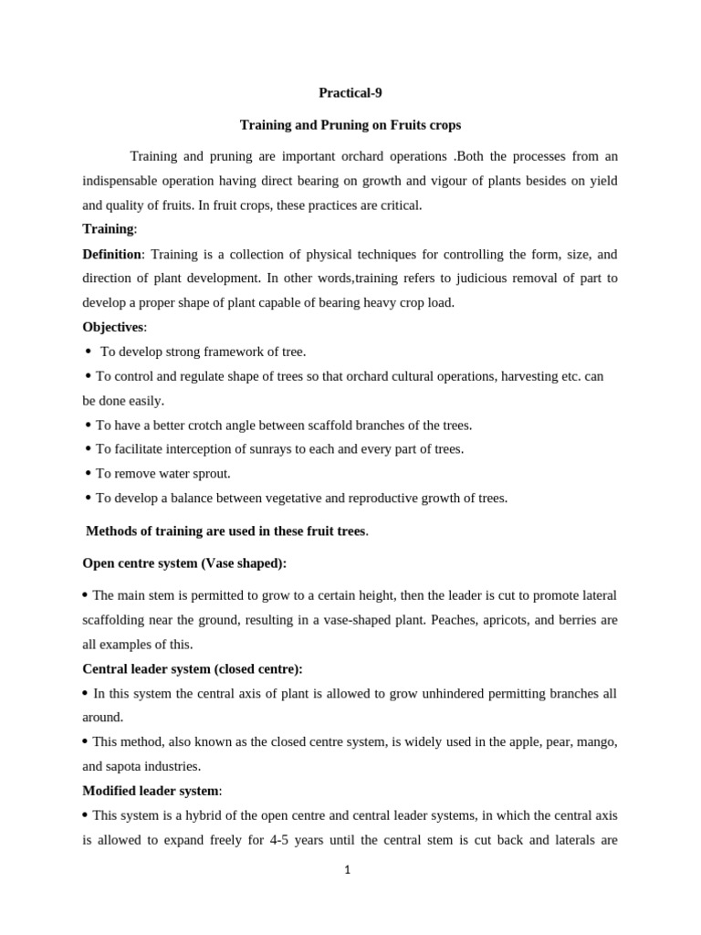Training and Pruning Techniques for Fruit Crops | PDF | Pruning | Trees