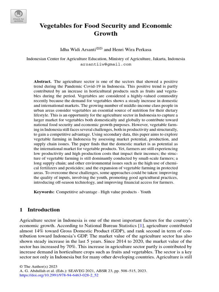 Vegetables For Food Security and Economic Growth | PDF | Agriculture ...