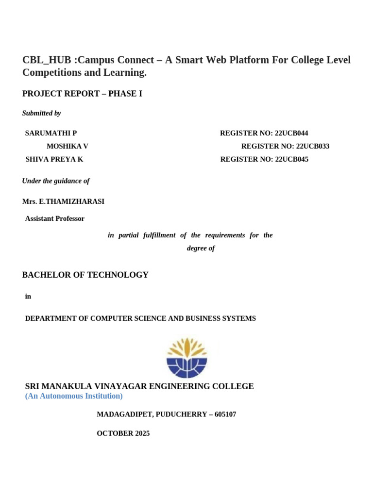 PHASE 1 Report (CBL) (Completed) | PDF | Usability | Databases