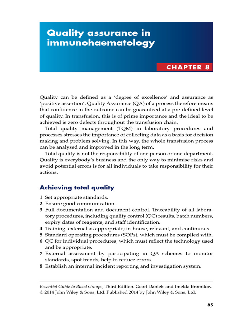 Quality Assurance in Immunohaematology | PDF | Blood Transfusion ...