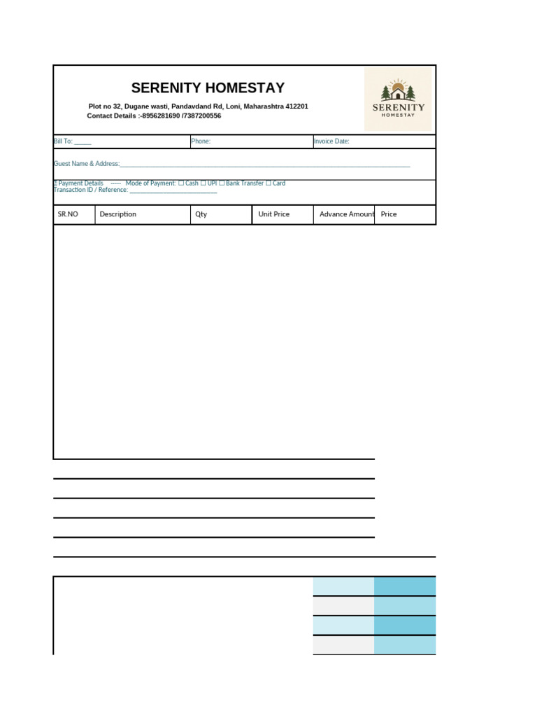Homestay Invoice Template | PDF