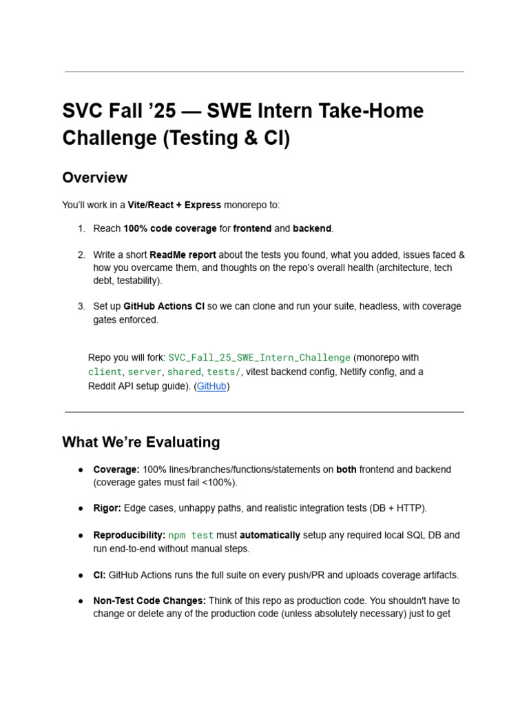SWE Intern Testing Challenge Guide | PDF | Computer Architecture ...