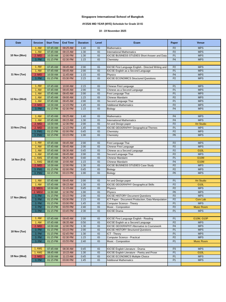 G10 Timetable V1 | PDF