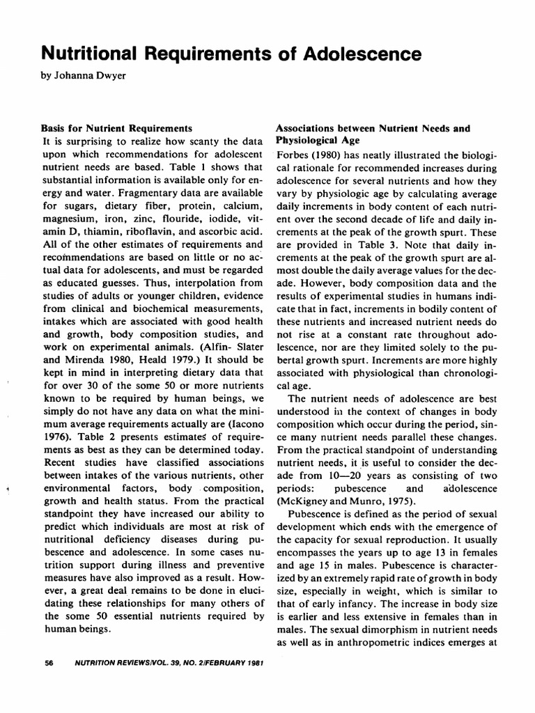 Adolescent Nutritional Needs Overview | PDF | Nutrients | Nutrition