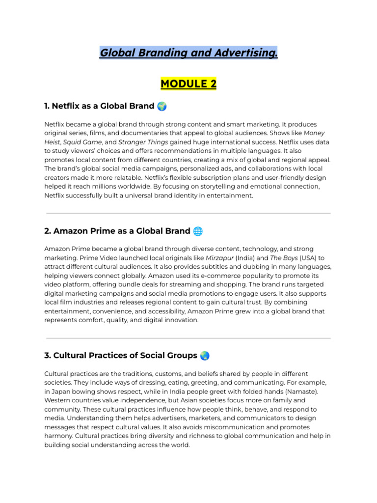 Global Branding and Advertising SEM 5. | PDF | Brand | Advertising
