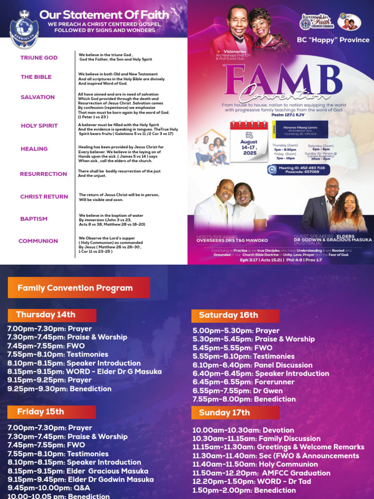 Family Convention Programme 2025 BC Happy Province PDF | PDF | Baptism ...