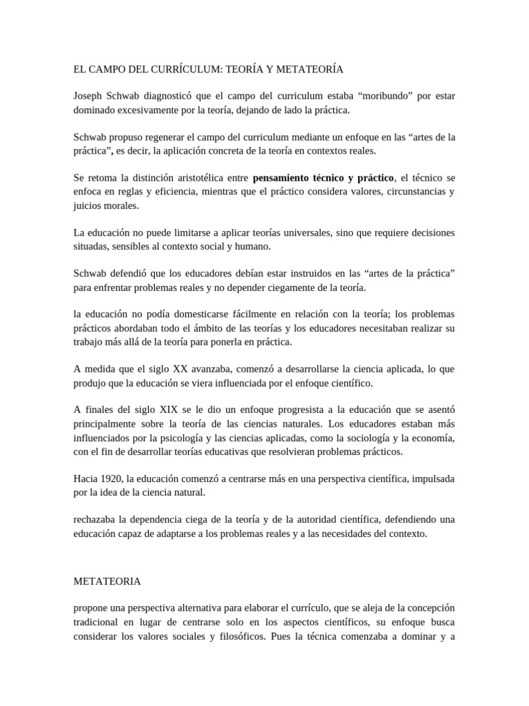 Teoría y Práctica en el Currículum Educativo | PDF | Plan de estudios ...