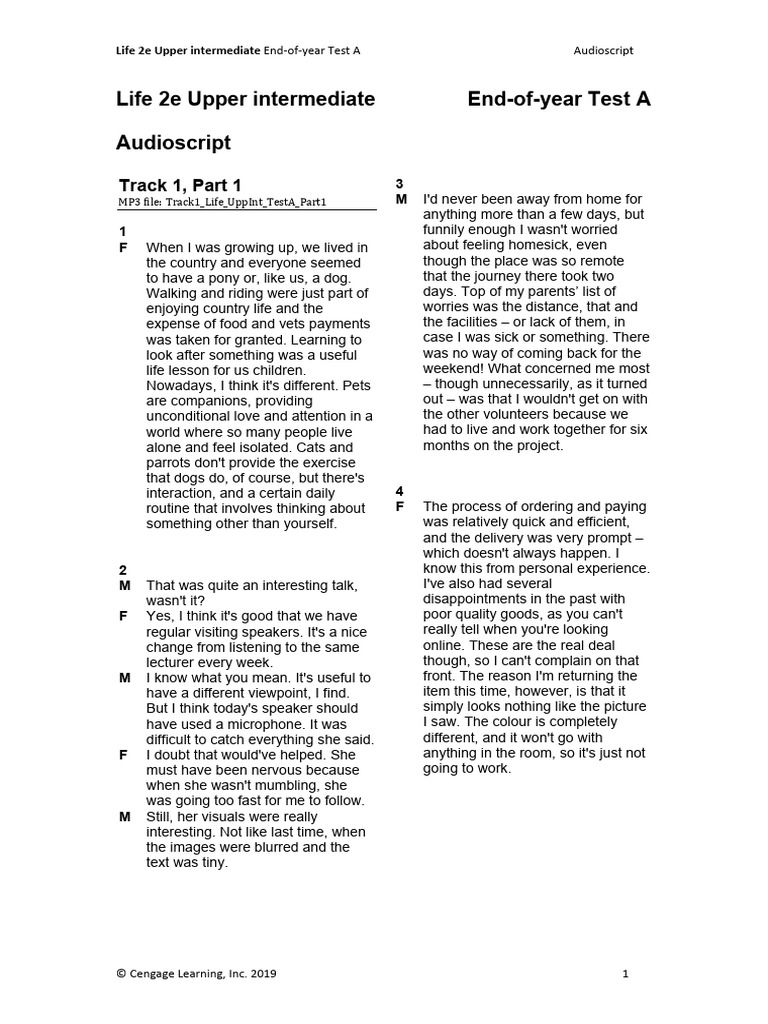 Life 2e Upper Intermediate Test A Audioscript | PDF