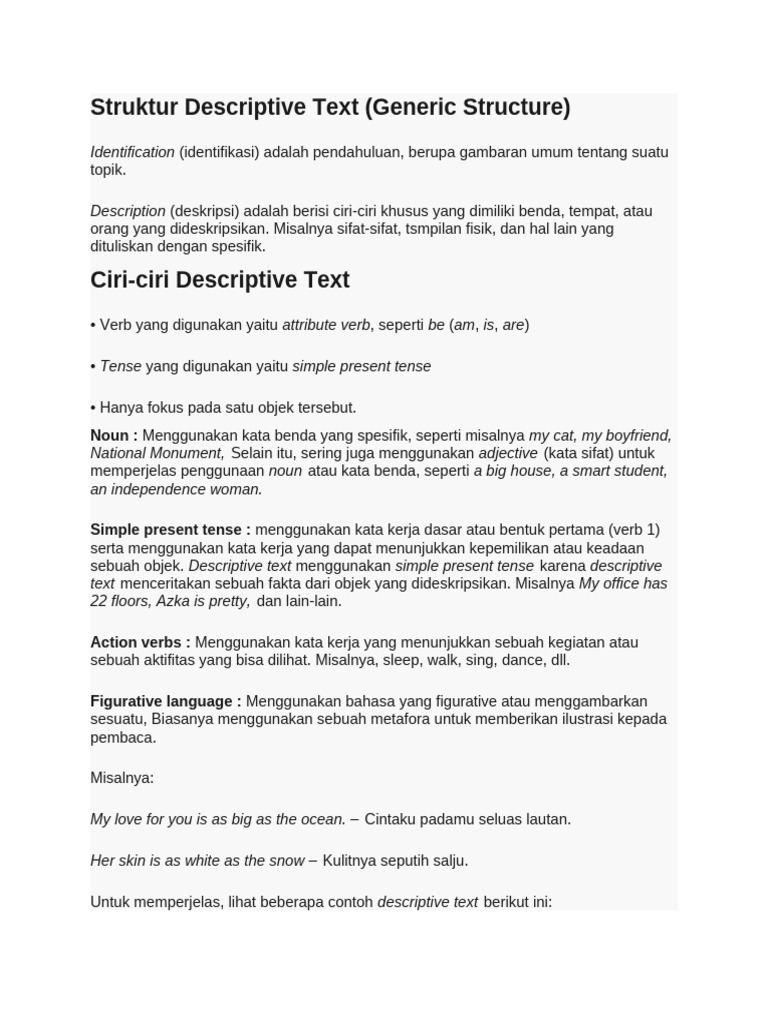 Struktur Descriptive Text dalam Bahasa Inggris | PDF