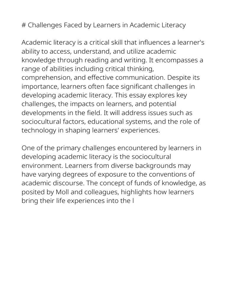 Academic Literacy Challenges for Learners | PDF | Literacy | Learning