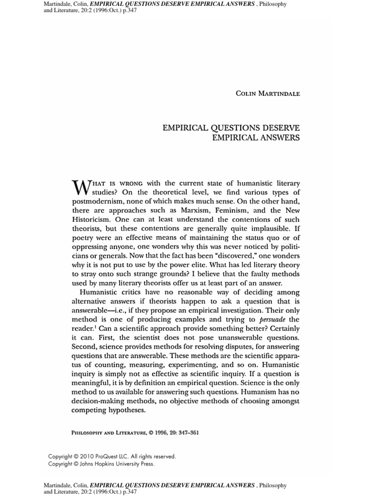 Martin Dale, Empirical Questions | PDF