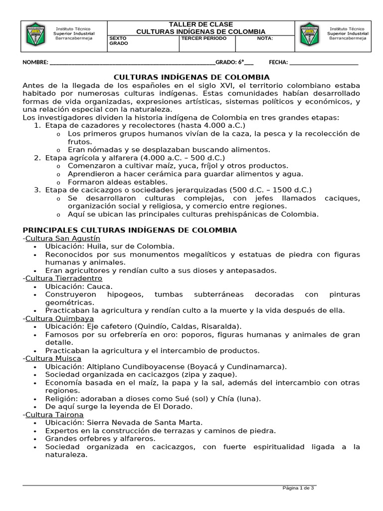 Taller Culturas Indígenas de Colombia | PDF | Era precolombina