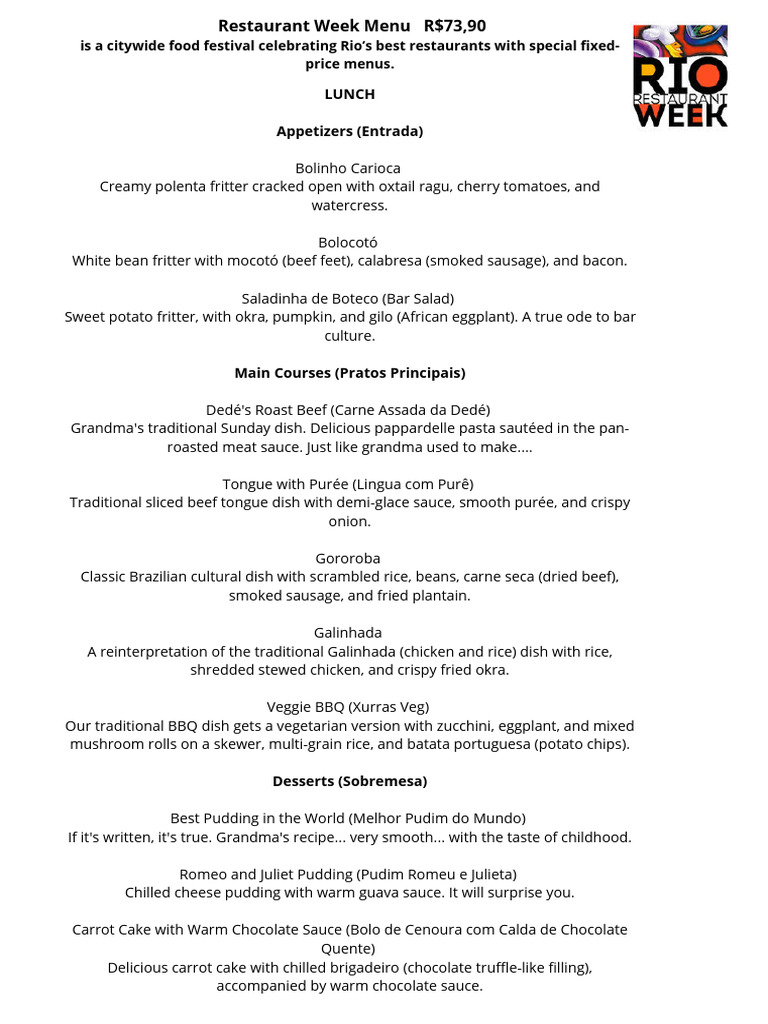 Restaurant Week Menu R$73,90 is a Citywide Food Festival Celebrating ...