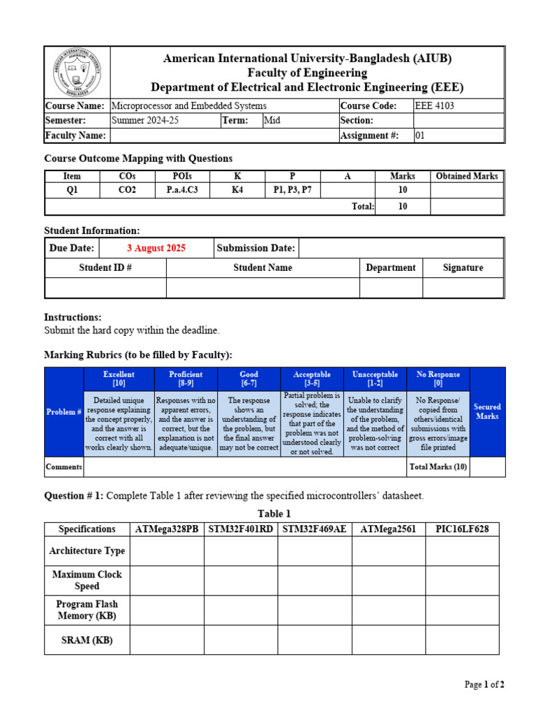 MAES Mid Term Assignment 1 | PDF | Microcontroller | Computer Science