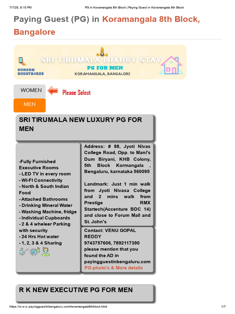 PG in Koramangala 8th Block - Paying Guest in Koramangala 8th Block ...