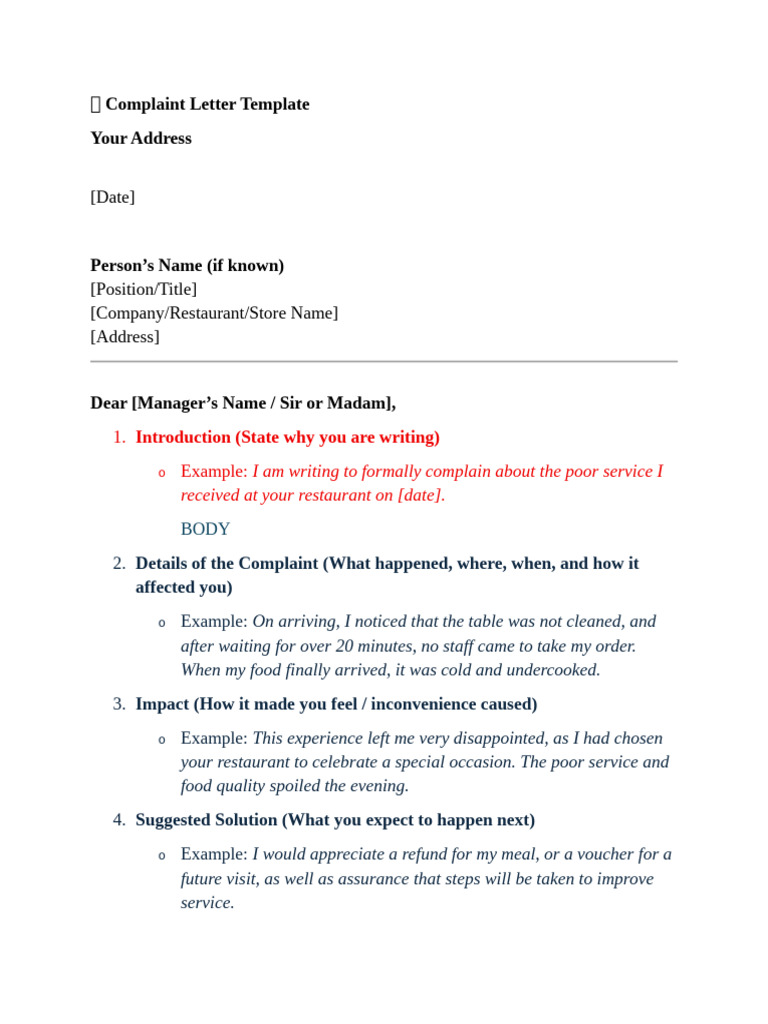 Complaint Letter Template Guide | PDF