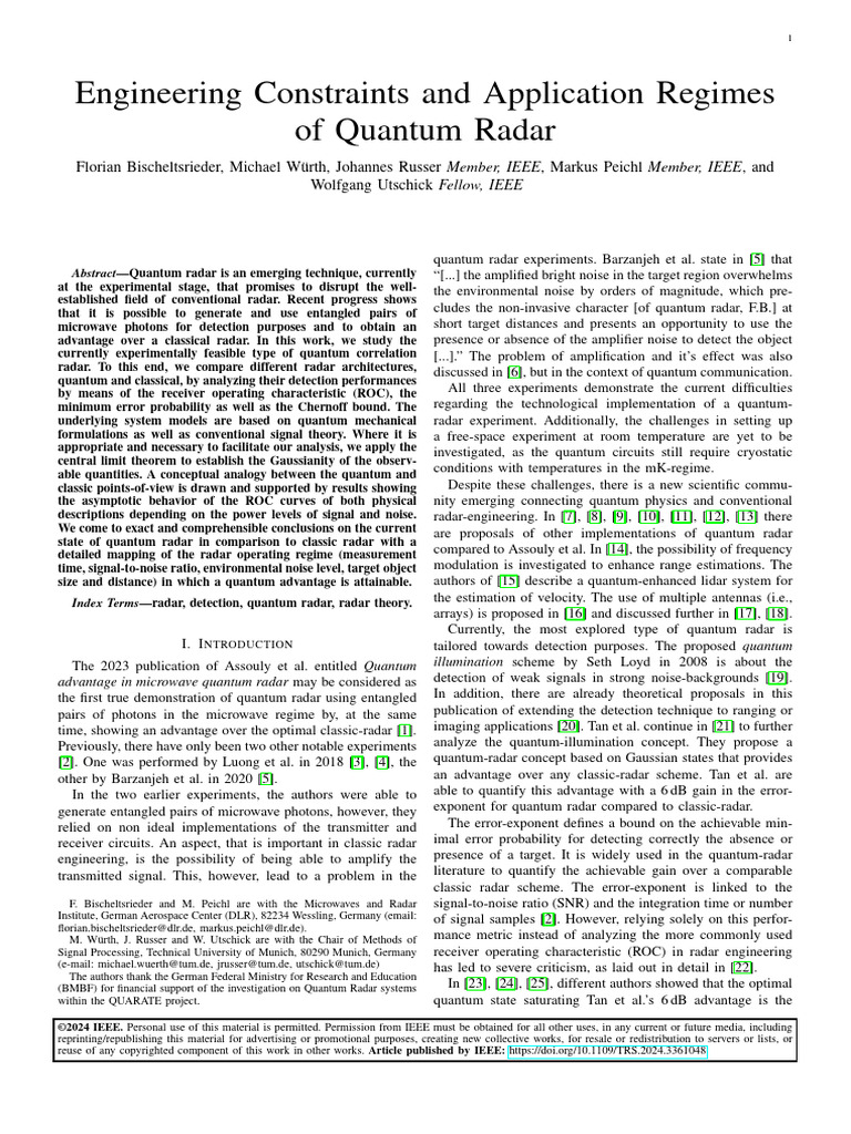 Quantum Radar: Engineering Insights | PDF | Radar | Quantum Mechanics