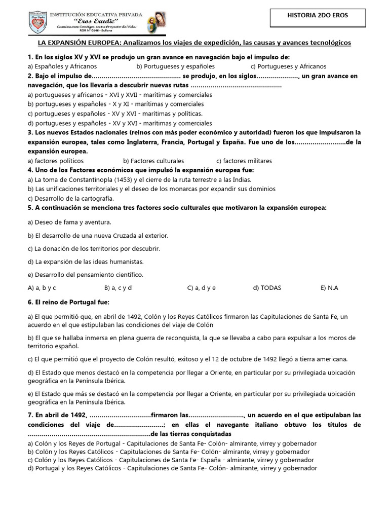 Causas y Avances de la Expansión Europea | PDF | Cristobal colon | Edad ...