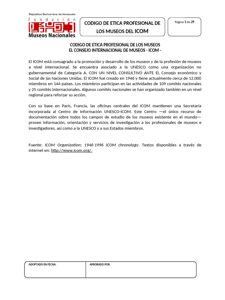 Código de Ética ICOM para Museos | PDF | Museo | Institución