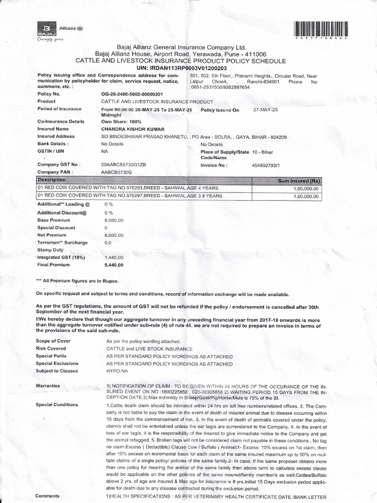 Cow Insurance 27-05-25 | PDF | Insurance | Business Law