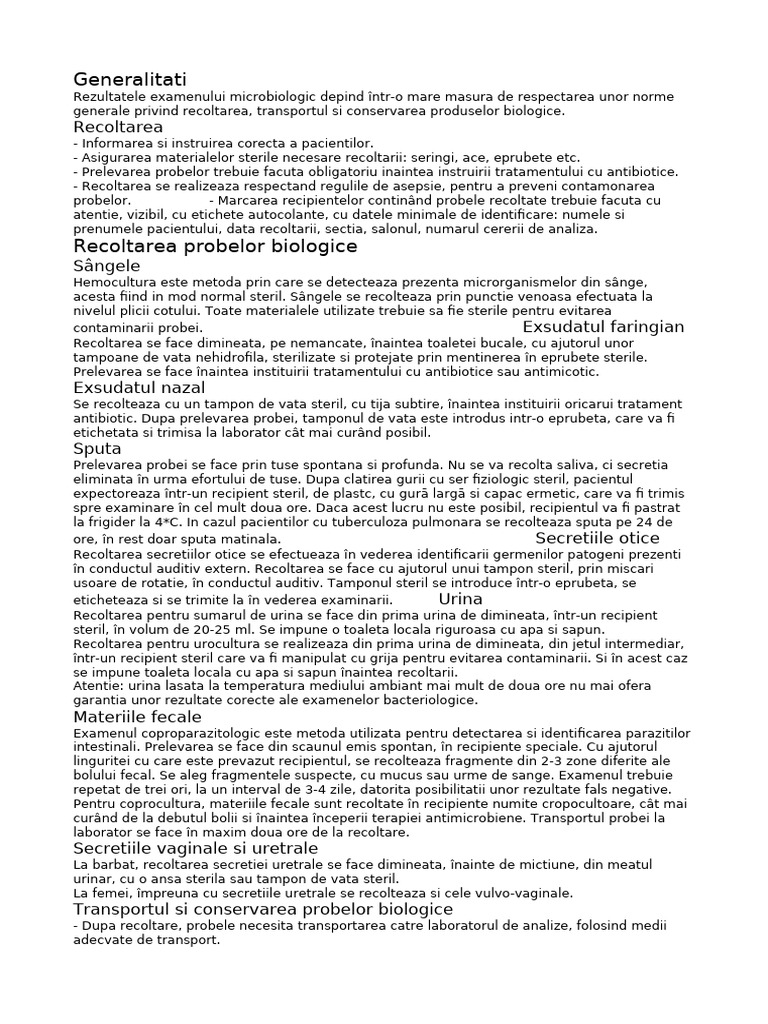 Recoltarea Probelor Biologice | PDF