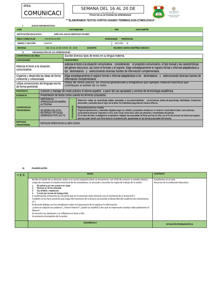 Actividad De Aprendizaje 5 Año Elaboramos Textos Cortos Con El Uso De