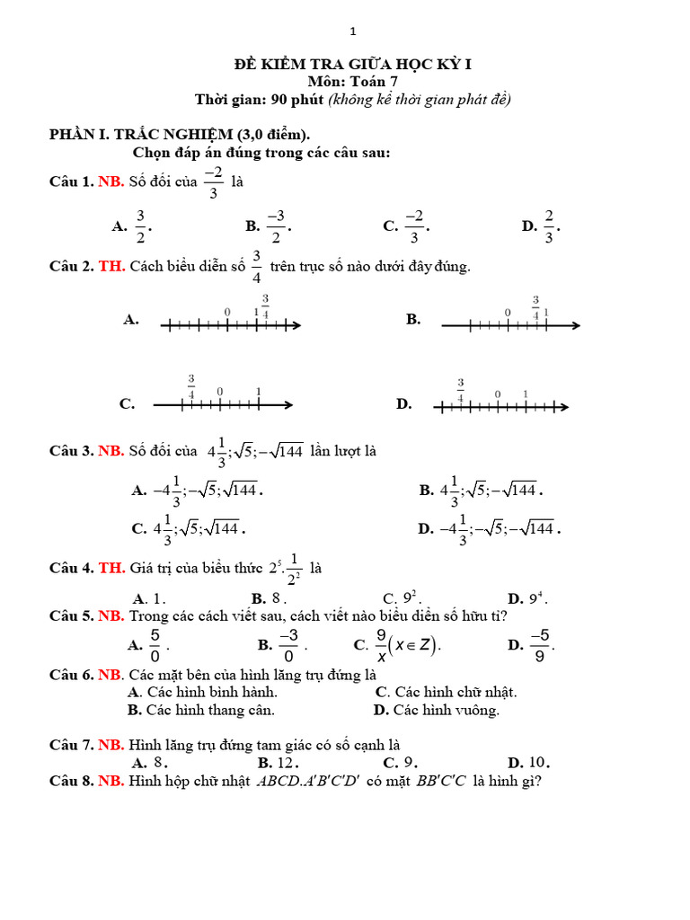 De Thi Giua Ki 1 Toan 7 Canh Dieu Co Dap An | PDF