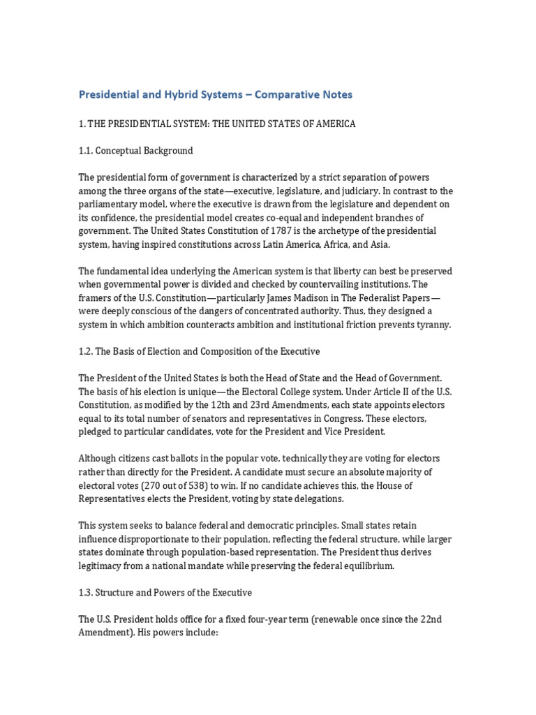 Presidential vs. Hybrid Systems Explained | PDF | American Government ...