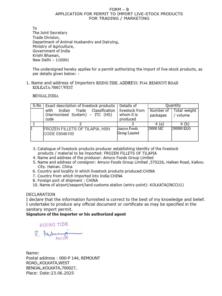 Import Permit Application for Livestock Products | PDF