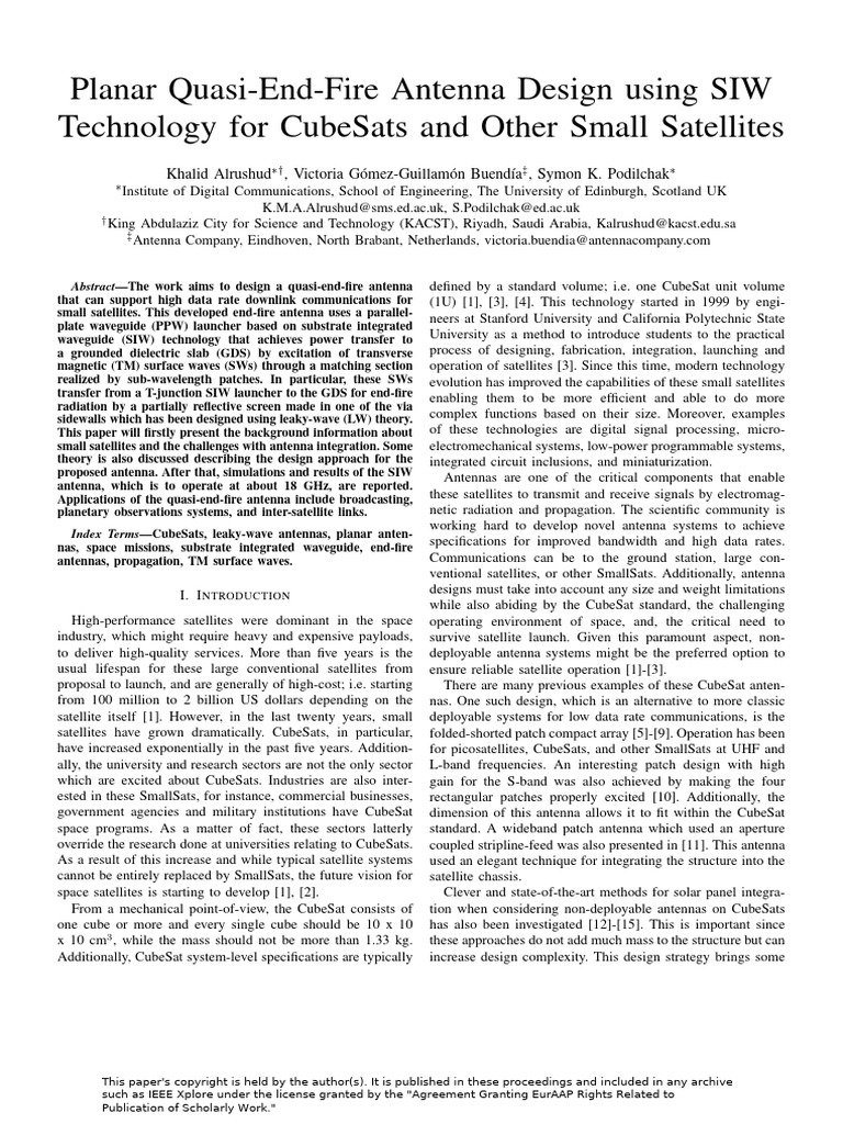 SIW Antenna Design for CubeSats | PDF | Antenna (Radio ...