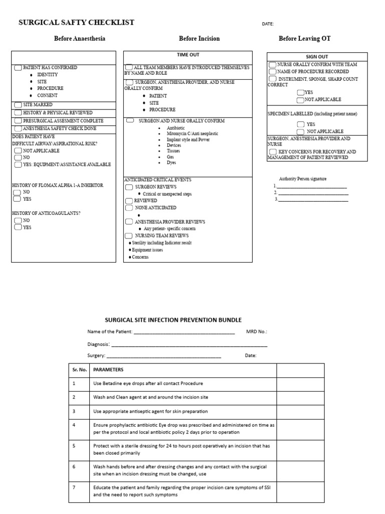Surgical Safety Checklist Template | PDF | Surgery | Anesthesia