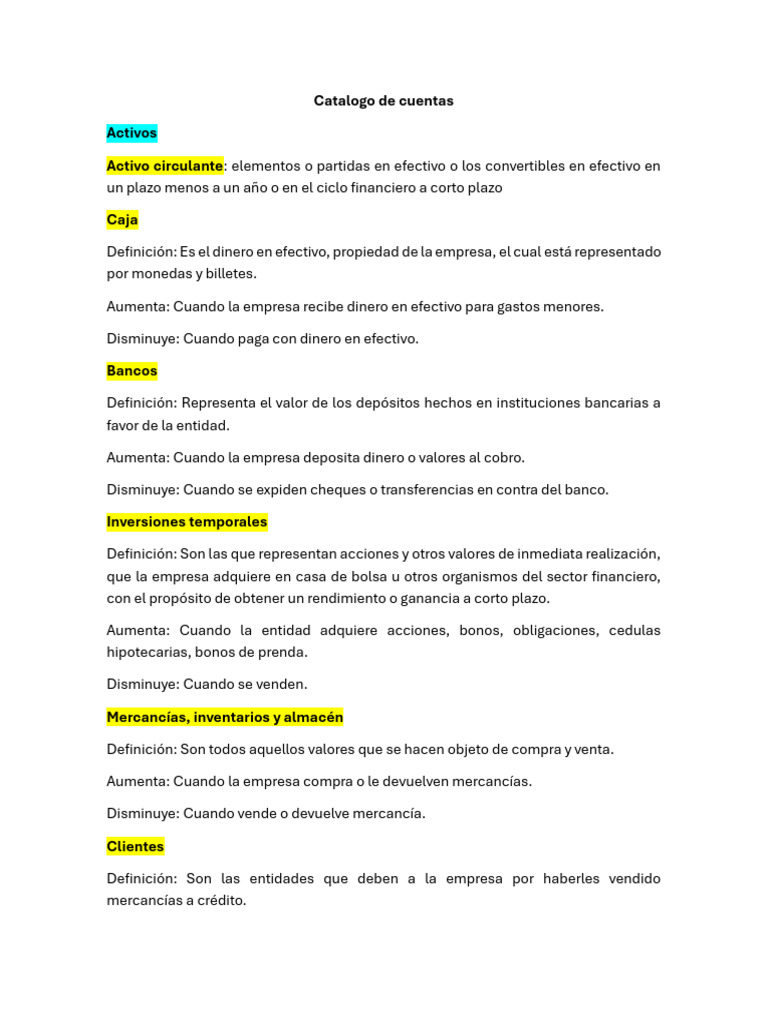 Catalogo de Cuentas | PDF | Dinero | Impuesto al valor agregado