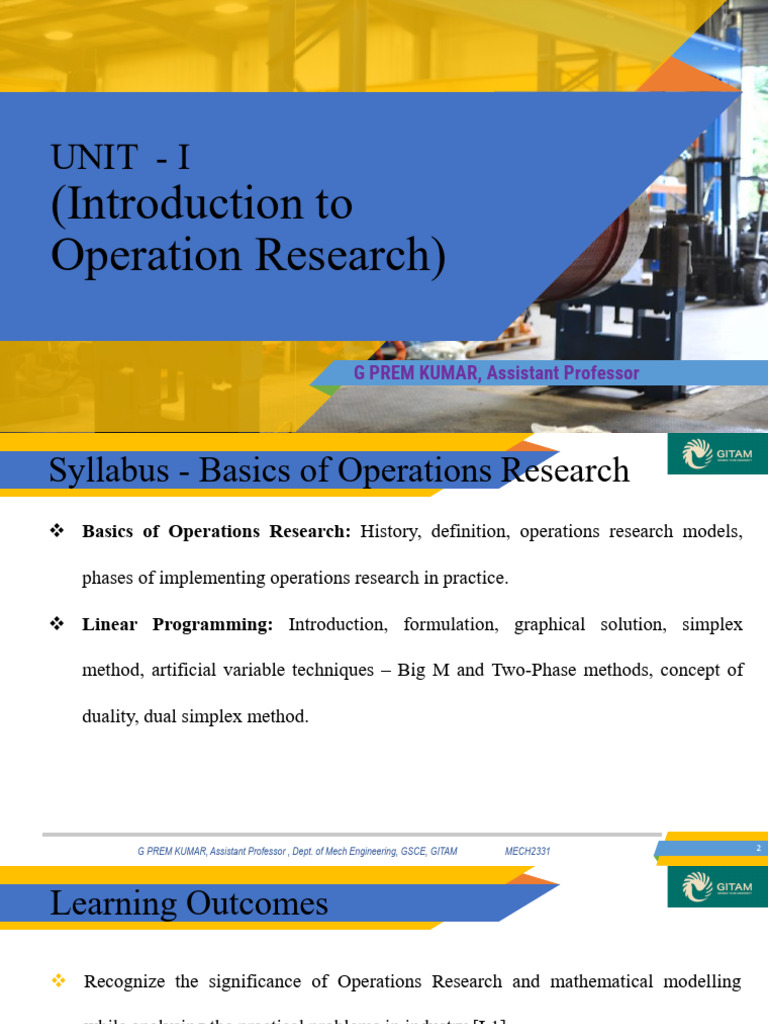 19ehs405operation Research - Unit i Lpp)-1 | PDF | Linear Programming ...