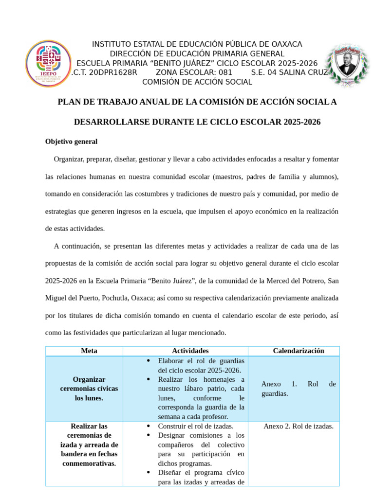 Plan Anual de Acción Social 2025-2026 | PDF | Escuelas