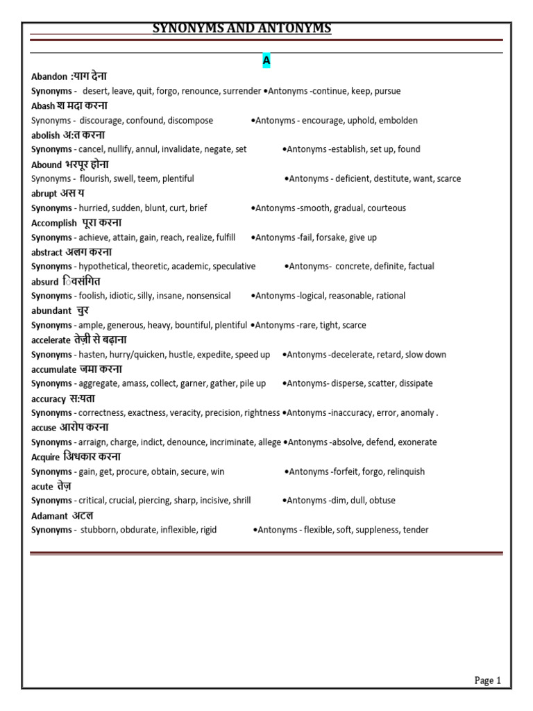 Synonyms and Antonyms Guide | PDF