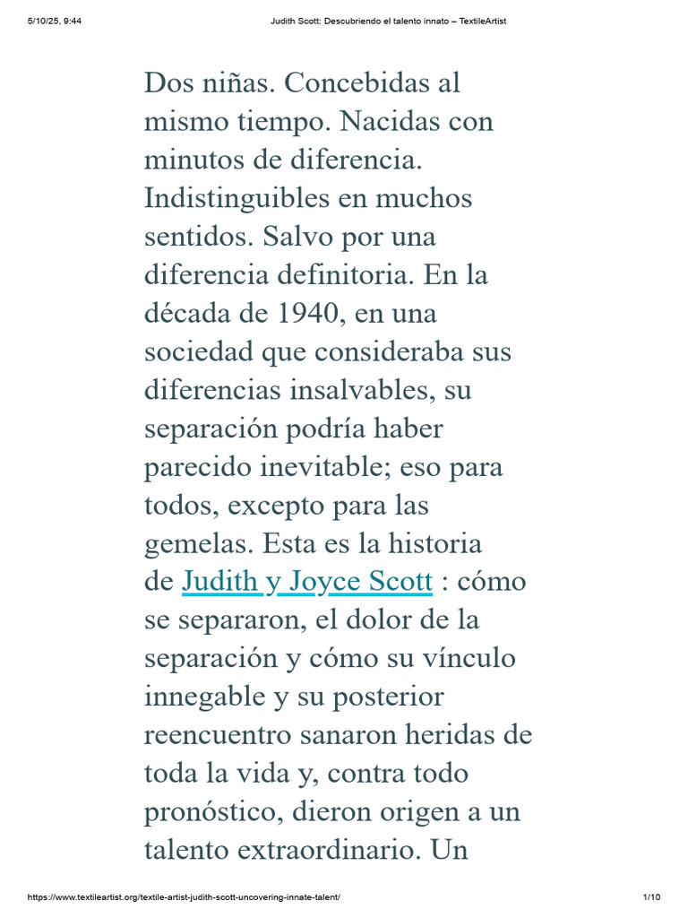 Judith Scott - Descubriendo El Talento Innato - TextileArtist | PDF