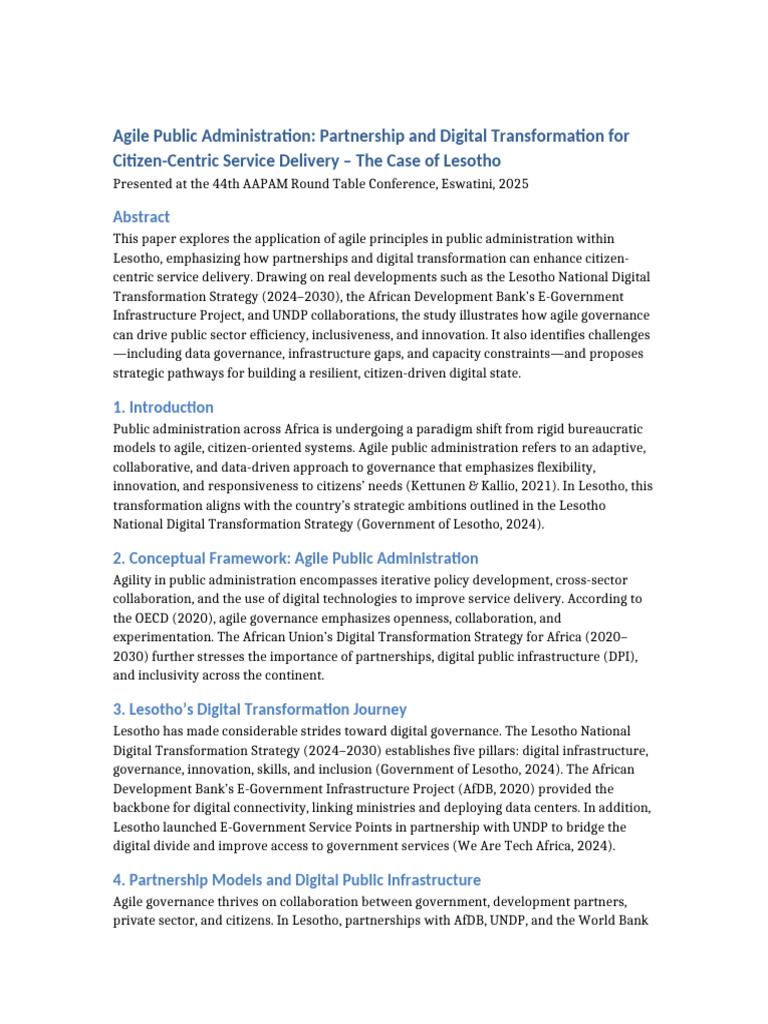 Agile Governance in Lesotho's Digital Transformation | PDF | Governance ...