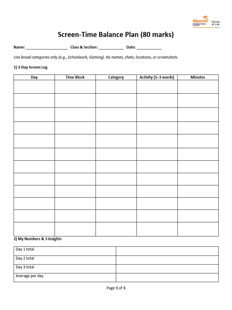 Screen-Time Balance Plan Template | PDF