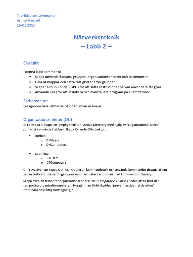Nätverksteknik Labb 2 - NAINAR0 | PDF
