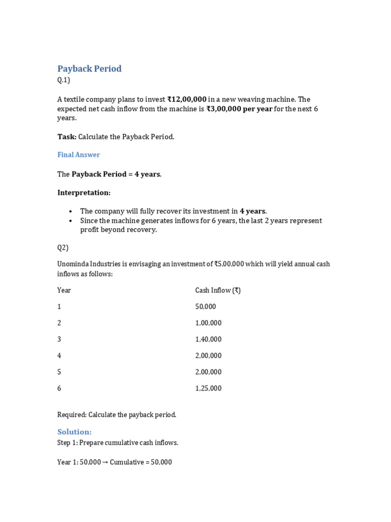Payback Period Calculations for Investments | PDF | Net Present Value ...
