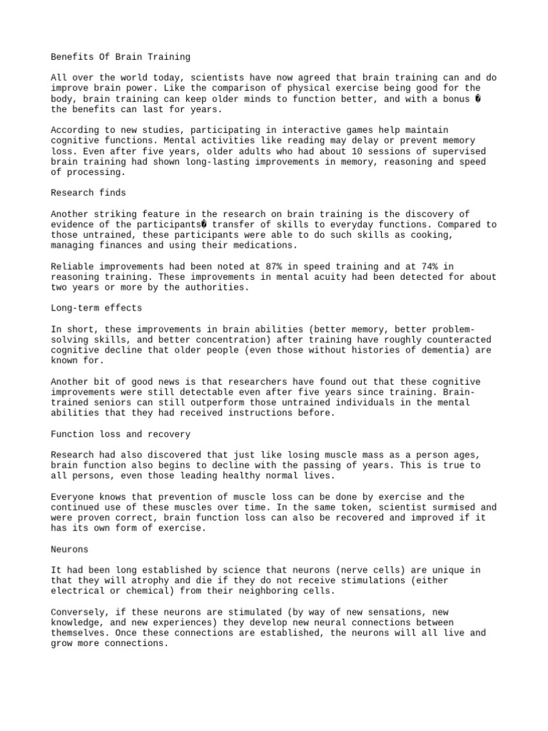 Enhancing Cognitive Function with Brain Training | PDF | Nervous System ...