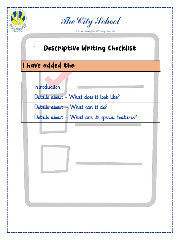 1.2.6 - Descriptive Writing Checklist | PDF