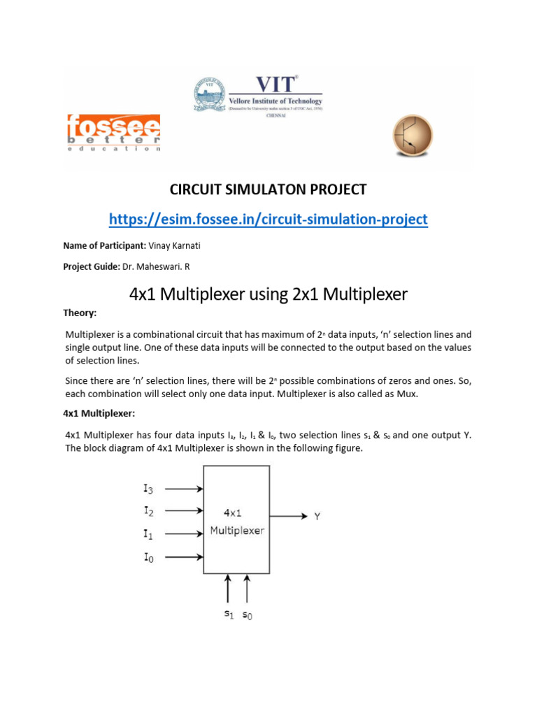 4x1 Multiplexer from 2x1 Mux Design | PDF