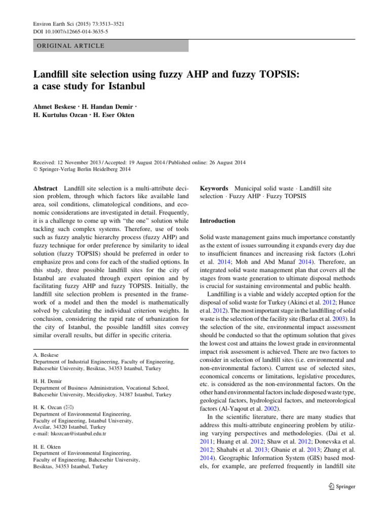 Istanbul Landfill Site Selection Study | PDF | Fuzzy Logic | Matrix ...