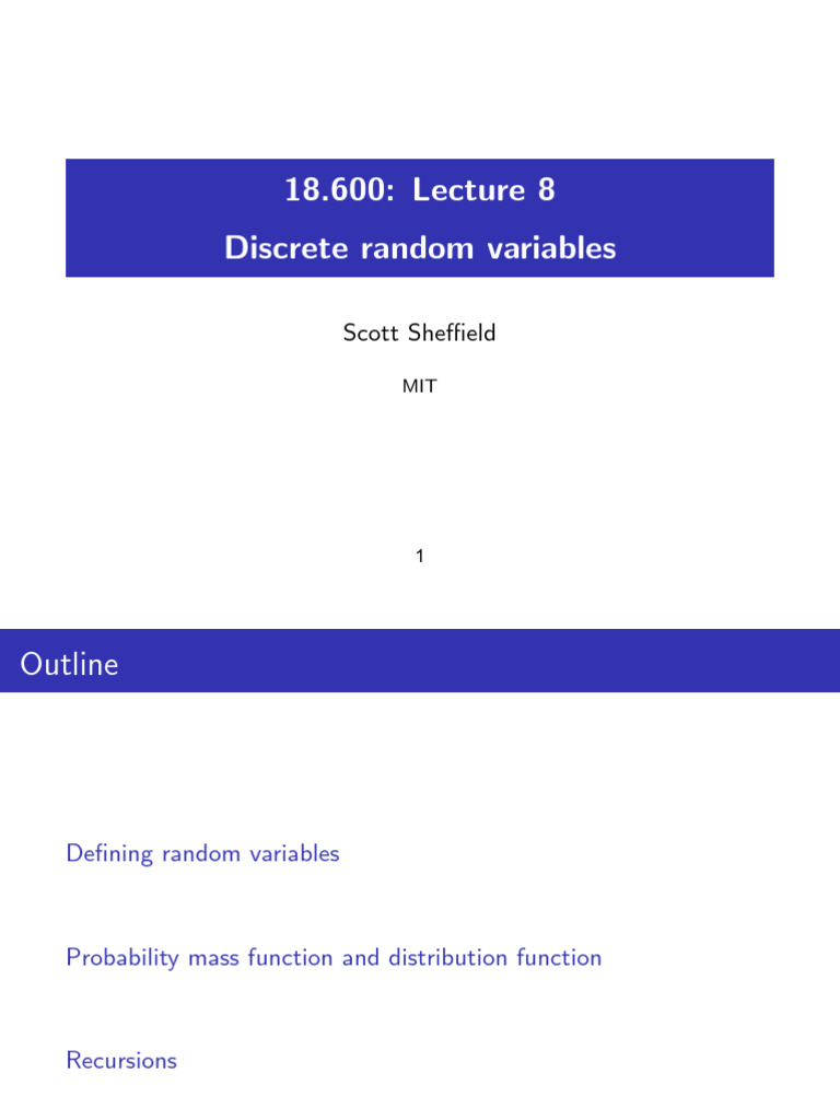 MIT18 600F19 Lec8 | PDF | Probability Distribution | Random Variable