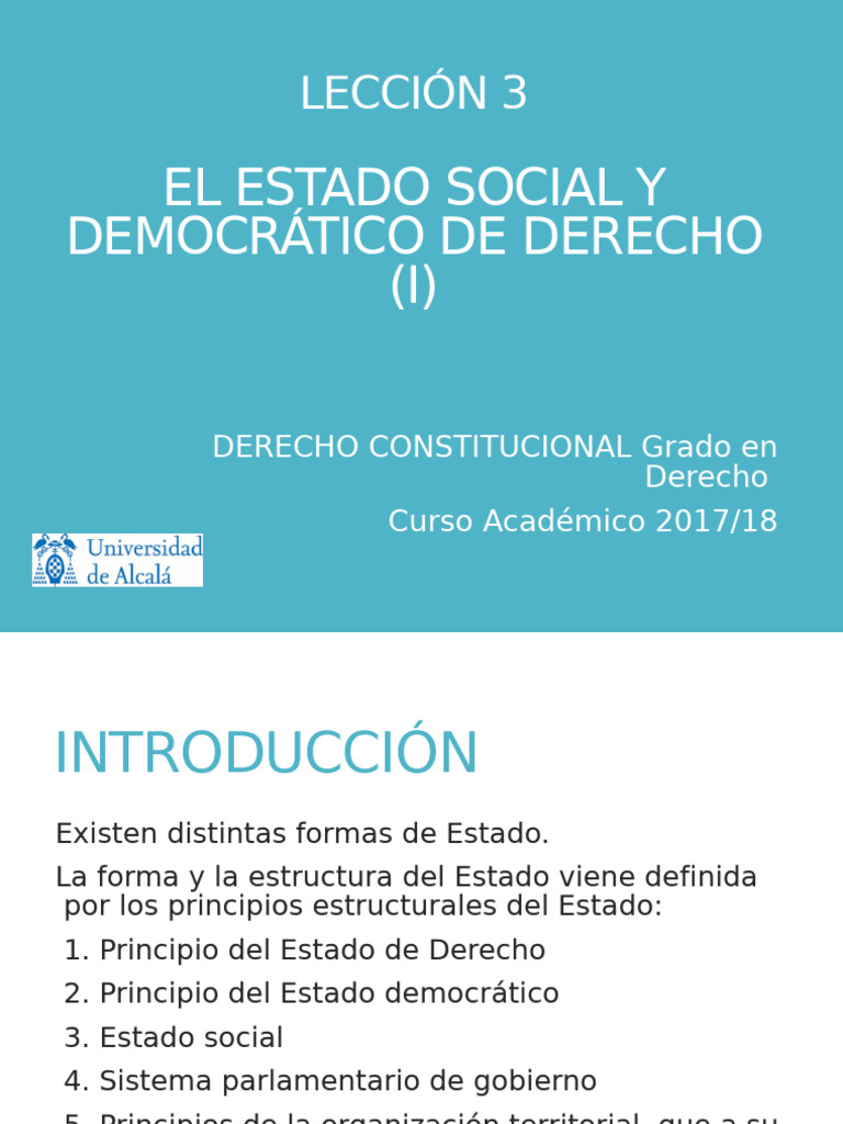 Lección 03 - El Estado Social y Democrático de Derecho (I) 17-18 | PDF ...