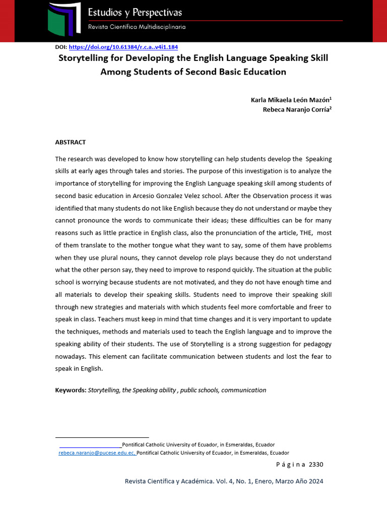 Storytelling to Enhance English Speaking Skills | PDF | Language ...